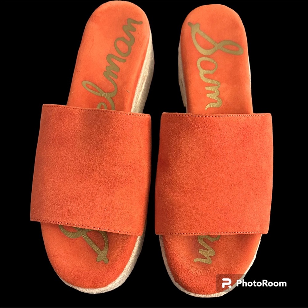 Orange Sam Edelman Weslee Platform Wedge Slide suede leather upper size 8.5